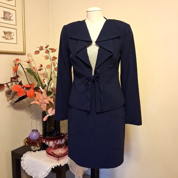 NWOT mac & jac 2 Piece Office Lady Business Suit Blue Blazer & Skirt M 10 - Picture 2 of 16